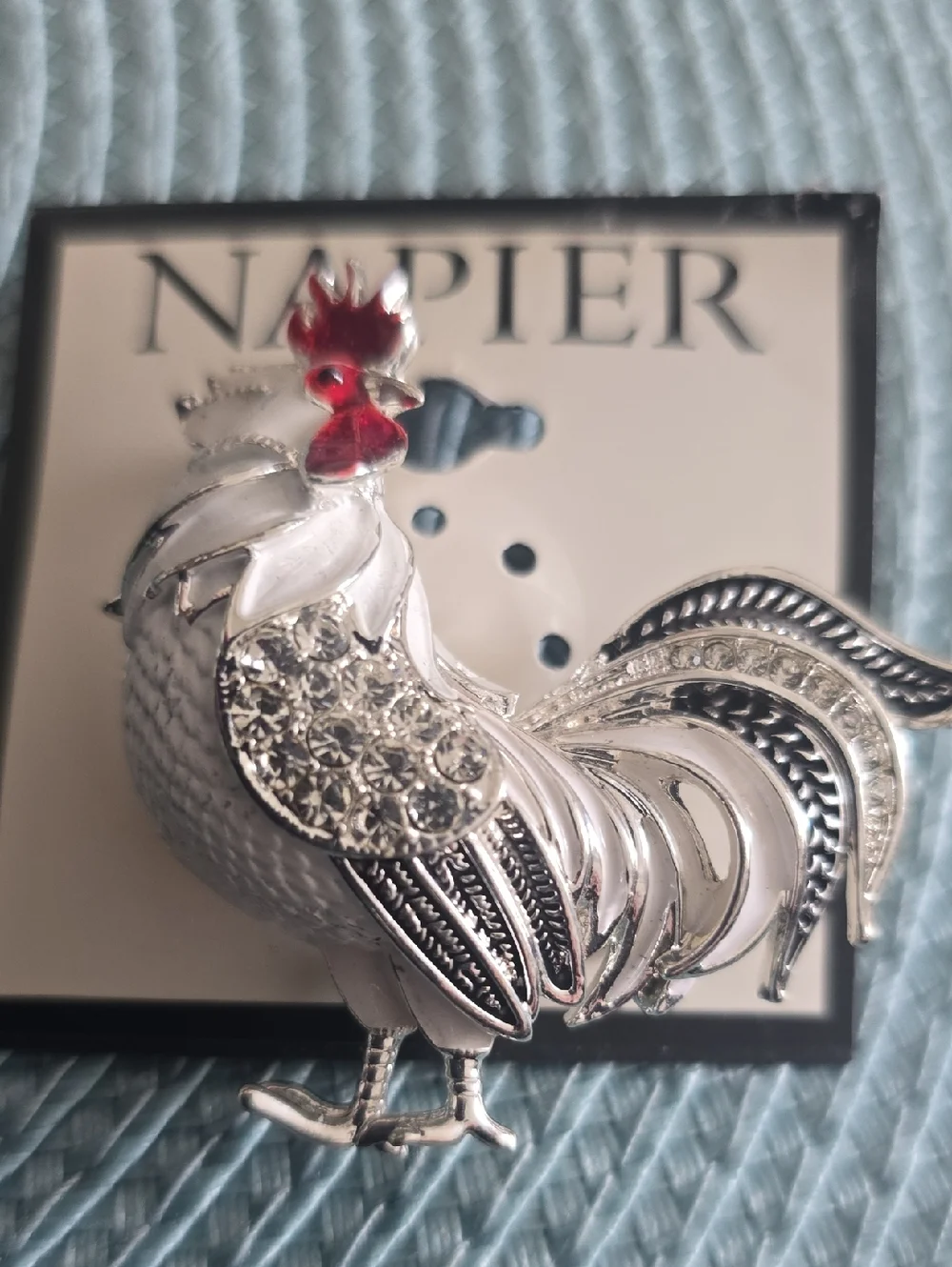 NAPIER BRAND BEAUTIFUL SILVERTONE ROOSTER FASHION JEWELRY PIN BROOCH
